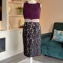 Ladies Sleeveless Pencil Dress Purple Bodice, with Black Floral Lace Skirt from Little Mistress Image 4