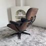 Eames Style Lounge Chair Ottoman Black Leather Walnut Image 3