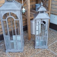 Beautiful Tall Grey Wooden Arched Window Lanterns.