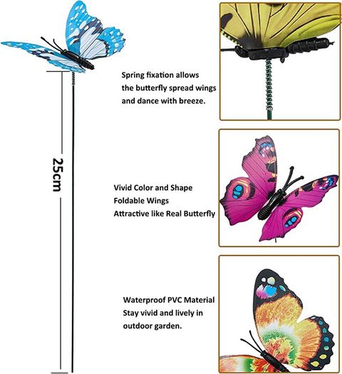 24pcs Garden Butterflies on Sticks, Garden Ornaments Outdoor, Decorative Butterflies for Flower Pot/Plant/Yard/Garden Summer Houses, Fairy Garden Accessories (FREE SHIPPING)