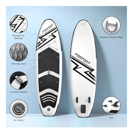 FBSPORT 11' Premium Stand Up Paddle Board - SUP Board - Black and White