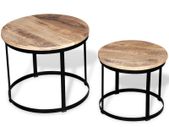 Two Piece Coffee Table Set Rough Mango Wood Round 40 cm/50 cm