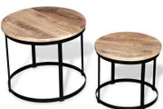 Two Piece Coffee Table Set Rough Mango Wood Round 40 cm/50 cm