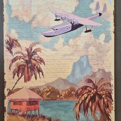 Vintage Style  Metal Sign. Avation tours tahiti travel advertisement.