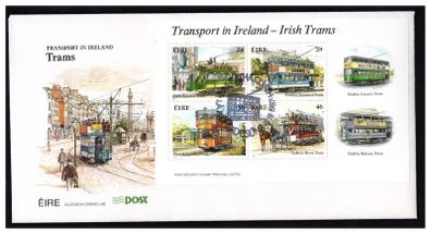 1987 Ireland Trams Commemorative Stamps Miniature Sheet An Post First Day Cover (FDC).