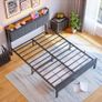 Double Bed Frame with Storage Headboard,Charging Station,LED Lights,4ft6 Metal Platform Upholstered Bed Frame Double Bed,for 135 x 190 cm Image 4