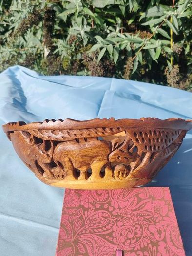 African Animal hand carved wooden bowl