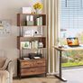 Vintage Bookcase,Shelf with 5 Levels,Standing Shelf with 3 Fabric Drawers, Shelf Slim Image 3