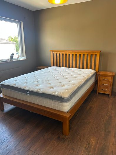 Solid oak king size bed and matching lockers