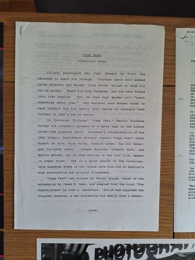 Cape Fear: Movie Press Kit