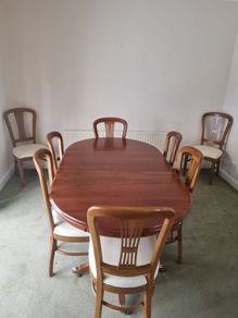 Cherry wood dining table and 8 chairs