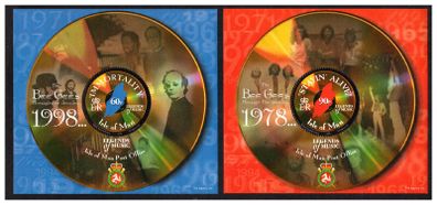 1999 Isle of Man Legends of Music Immortality and Stayin Alive (by Bee Gees) Commemorative Stamps Miniature Sheets Mint Never Hinged (MNH)