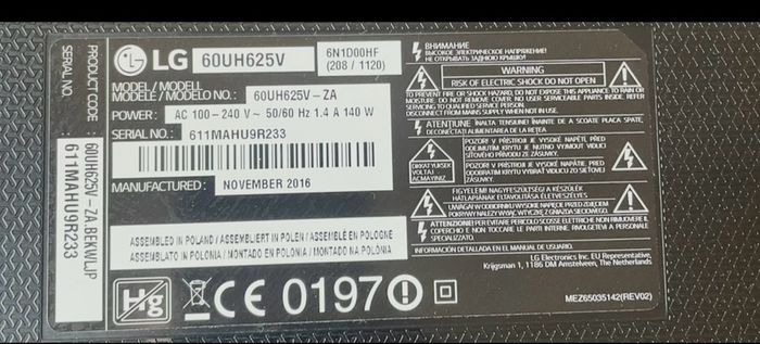 LG 60in tv  A Rated