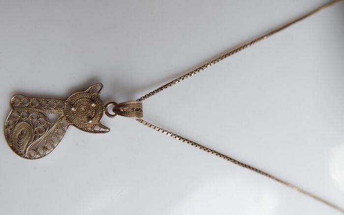 Vintage Sterling Silver 925 Cat Pendant and Sterling Chain length 16" - 2,95g