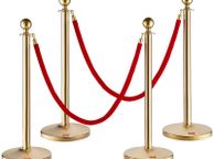 main image for ad Crowd Control Stanchion, Set Stanchion Set, Stanchion Set with 5 ft/1.5 m Red Velvet Rope, Gold Crowd Control Barrier w/ Sturdy Concrete and