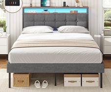 King Size Bed Frame 150x200 with Storage Upholstered Bed Frame with LED Lights & Charging Station Upholstered Storage Headboard/Under Bed Storage/Noise Free (King-150x200cm)