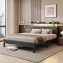 King Bed Frames with 5ft Upholstered Wooden Two-shelf Storage Headboard, Charging Station,LED Lights Grey Image 5