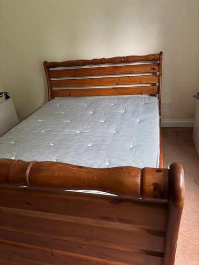 Pine king size sleigh bed with Respa mattress good condition