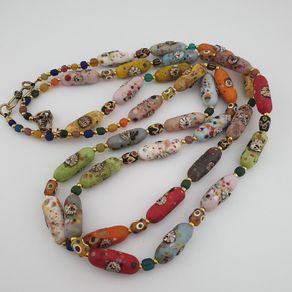 Antique Venetian Style MultiColor Face Glass Beads Necklace