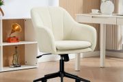Office chair with velvet-look fabric upholstery, dressing chair with curved backrest, for bedroom, living room, Beige