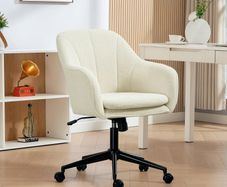 Office chair with velvet-look fabric upholstery, dressing chair with curved backrest, for bedroom, living room, Beige