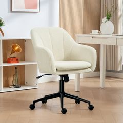 Office chair with velvet-look fabric upholstery, dressing chair with curved backrest, for bedroom, living room, Beige