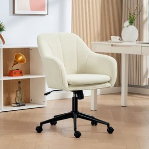 Office chair with velvet-look fabric upholstery, dressing chair with curved backrest, for bedroom, living room, Beige