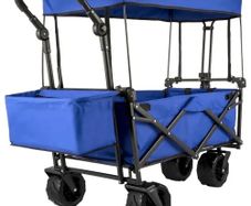 Collapsible Wagon Cart, Foldable Wagon Cart w/ Removable Canopy 600D Oxford Cloth, Collapsible Wagon Oversized Wheels