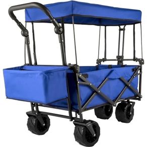 Collapsible Wagon Cart, Foldable Wagon Cart w/ Removable Canopy 600D Oxford Cloth, Collapsible Wagon Oversized Wheels