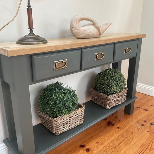 Reworked console table with oak top