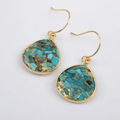 Gold Plated Copper Natural Turquoises Drop Earrings High Quality Gems Stone Dangle Earring Women Jewelry