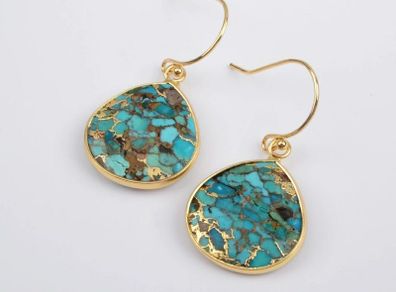 Gold Plated Copper Natural Turquoises Drop Earrings High Quality Gems Stone Dangle Earring Women Jewelry
