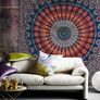 NEW SALE | Indian hippie Bohemian Psychedelic Peacock Mandala Wall hanging Bedding Tapestry (Golden Blue, Poster (30x40Inches) Image 2