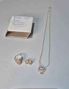 Rare Vintage Sterling Silver 4-Piece Rose Jewelry Set