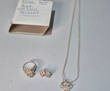 Rare Vintage Sterling Silver 4-Piece Rose Jewelry Set