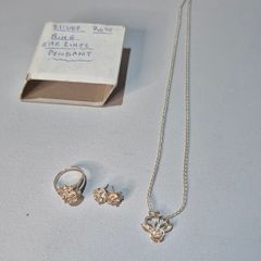 Rare Vintage Sterling Silver 4-Piece Rose Jewelry Set