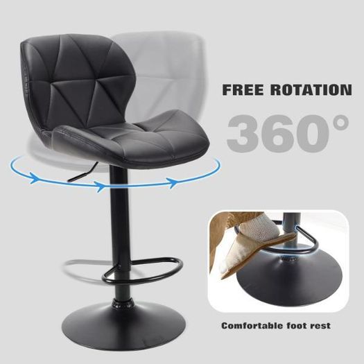 2x Modern Adjustable Swivel Bar Stools Kitchen Chairs, Faux Leather, Black