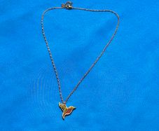 Hummingbird Pendant Necklace - Stainless Steel with Red Epoxy Inlay