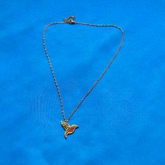 Hummingbird Pendant Necklace - Stainless Steel with Red Epoxy Inlay