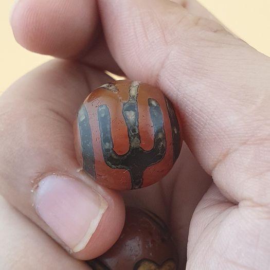 Vintage Lot of 3 Etched Carnelian Agate Unique Pattern Beads Lot