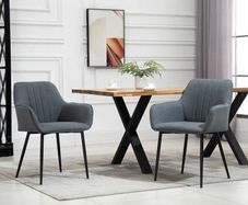 Mid-Century Dining Chairs Upholstered Linen Fabric Accent Chairs with Metal Legs, Set of 2, Dark Grey