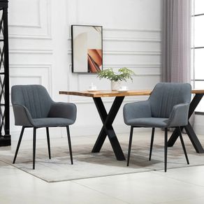 Mid-Century Dining Chairs Upholstered Linen Fabric Accent Chairs with Metal Legs, Set of 2, Dark Grey