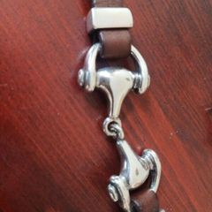 GUCCI style Mens Horse bit leather wrap round braclet