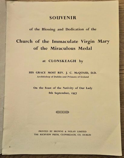 Souvenir Book: Blessing and Dedication of the Church of the Miraculous Medal, Clonskeagh, Dublin