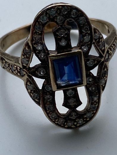 Gold Ring sapphire diamond Art Deco Antique