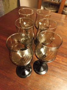 6 Vintage Luminarc Black Swirl Wine Glasses (6)