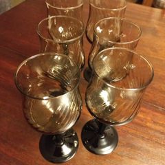 6 Vintage Luminarc Black Swirl Wine Glasses (6)