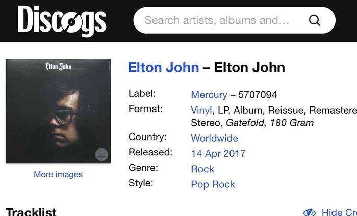 mint Elton John vinyl 2016 remastered