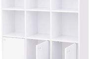 _bookshelf, bookcase, free-standing DVD shelf, storage shelf, standing shelf, for living room, bedroom, children's room, office, with 3 doors, white