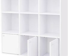 _bookshelf, bookcase, free-standing DVD shelf, storage shelf, standing shelf, for living room, bedroom, children's room, office, with 3 doors, white